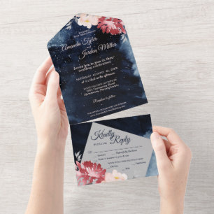 Tout En Un Starry Night Floral Mariage All In One Invitation