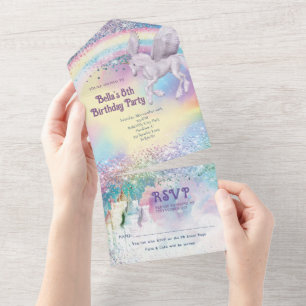 TOUT EN UN Unicorne Invitation Anniversaire