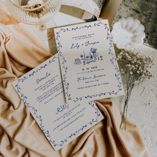 Tout En Une Main Bleue Tirée Faire-part de mariage
