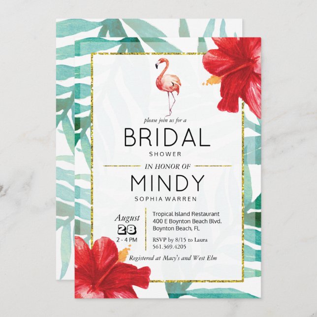 TOUT ÉVÉNEMENT - Invitation Flamant rose tropical (Devant / Derrière)