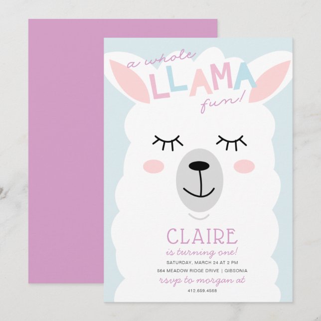 Tout Llama Amusant Alpace Anniversaire Invitation (Devant / Derrière)