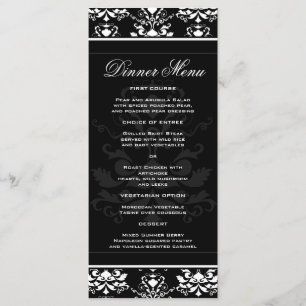 Tout noir avec blanc Damas Élégant menu mince Dîne