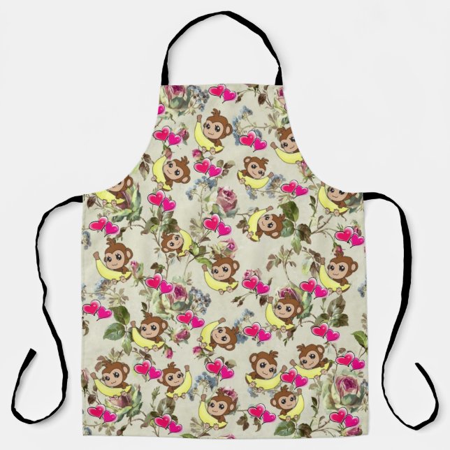 Tout sur l'impression Tablier Bananes Singe Coeurs (Recto)