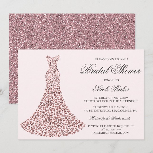 TOUTE COULEUR - Invitation de douche nuptiale Gown (Devant / Derrière)