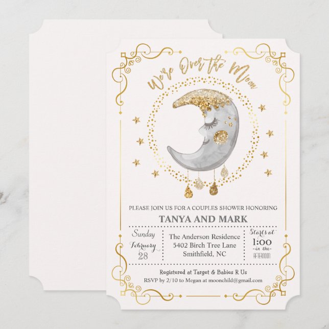 TOUTE COULEUR - Sur la Lune Baby shower Invitation (Devant / Derrière)