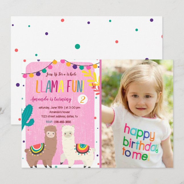 Toute la Llama Amusante Anniversaire Invitation av (Devant / Derrière)