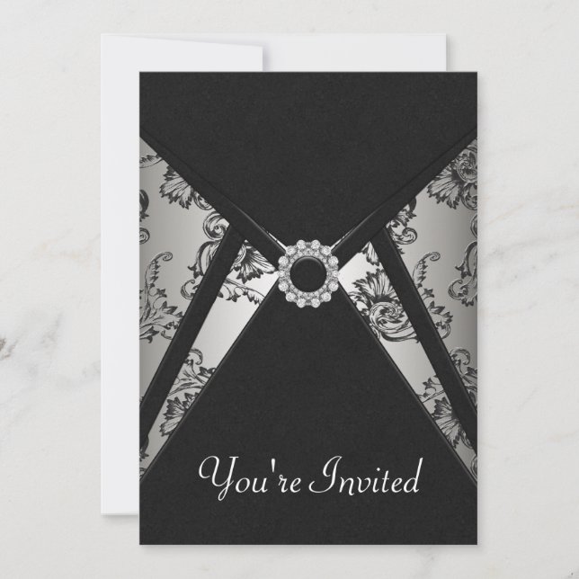 Toutes les Occasion Noir Damask Invitation Modèle (Devant)