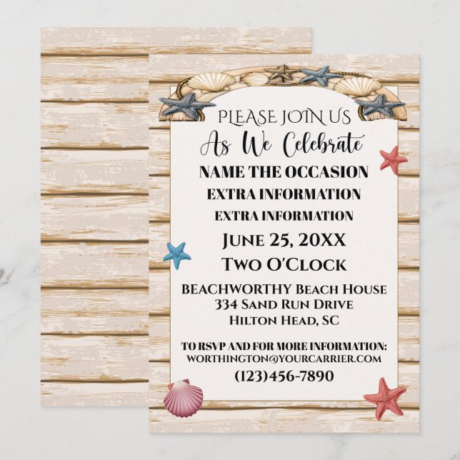Toutes les Occasions Plage Invitation Version 3 (Devant / Derrière)