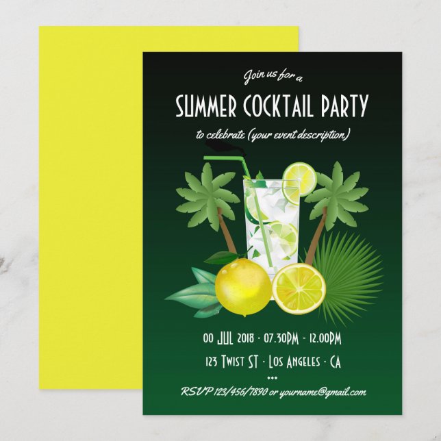 Toutes les occasions Summer Cocktails Invitation (Devant / Derrière)