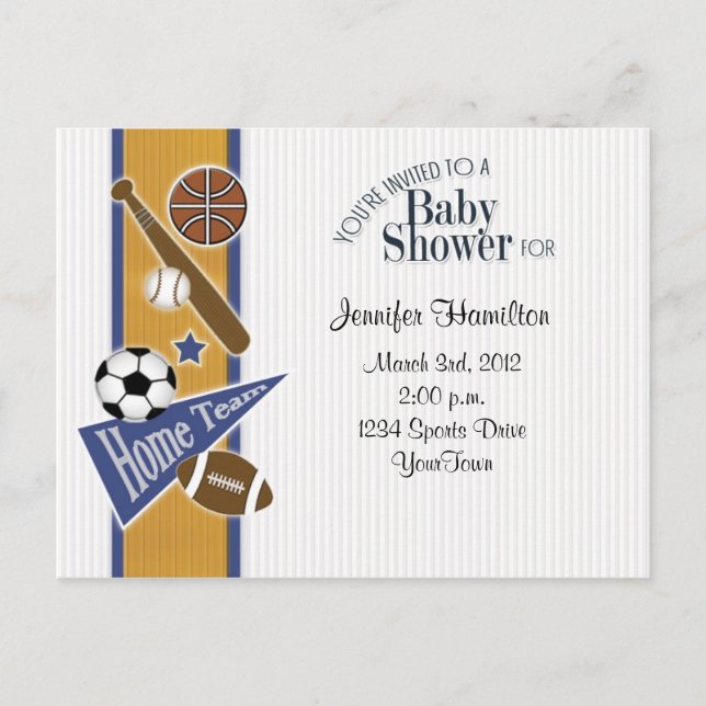 Toutes les Sports Baby Postcard Invitation Or & Bl (Devant)