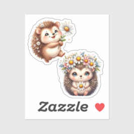  Tow cuteRomantic Floral Hedgehog Duo Illustration Aufkleber