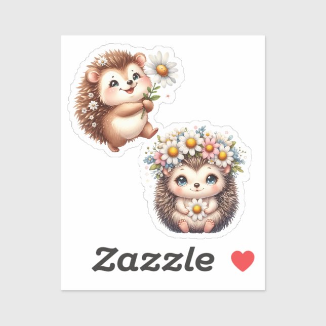  Tow cuteRomantic Floral Hedgehog Duo Illustration Aufkleber (Blatt)