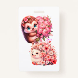  Tow cuteRomantic Floral Hedgehog Duo Illustration Ausweis