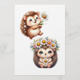 Tow cuteRomantic Floral Hedgehog Duo Illustration Einladung