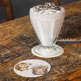  Tow cuteRomantic Floral Hedgehog Duo Illustration Glasuntersetzer