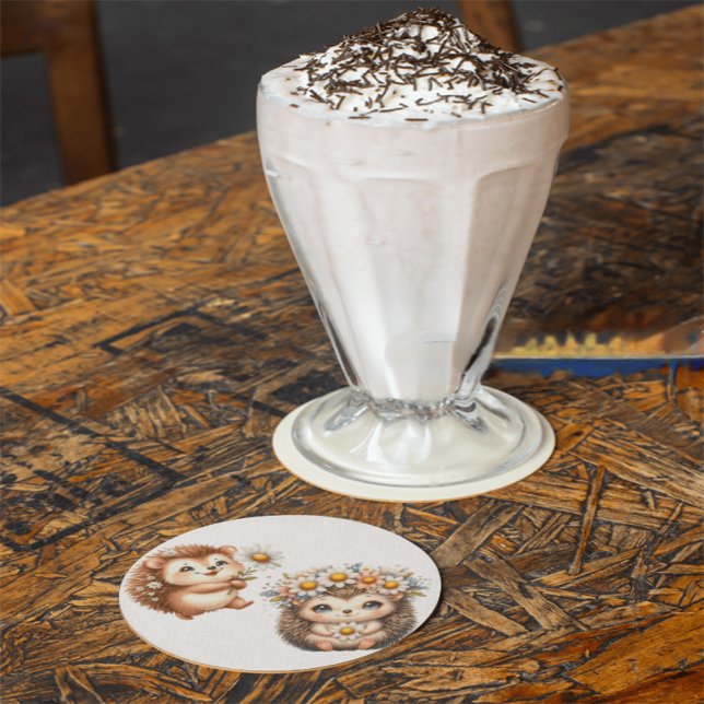  Tow cuteRomantic Floral Hedgehog Duo Illustration Glasuntersetzer (Von Creator hochgeladen)