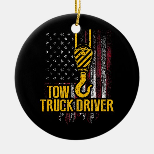 Tow Truck Driver USA Flag Funny Trucker Keramik Ornament (Vorne)