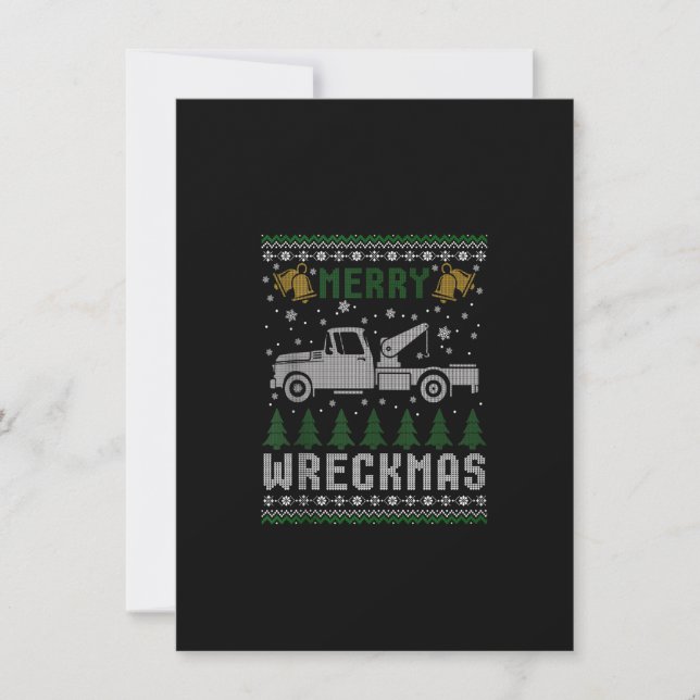 Tow Truck Weihnachten Frohe Wreckmas Ugly Sweater  Einladung (Vorderseite)