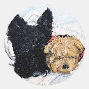 Toweling weg! Scottie und Yorkie Freunde Runder Aufkleber