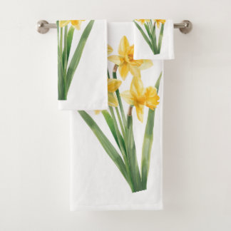 Towels with Spring Daffodils, Yellow Floral Design Badhandtuch Set