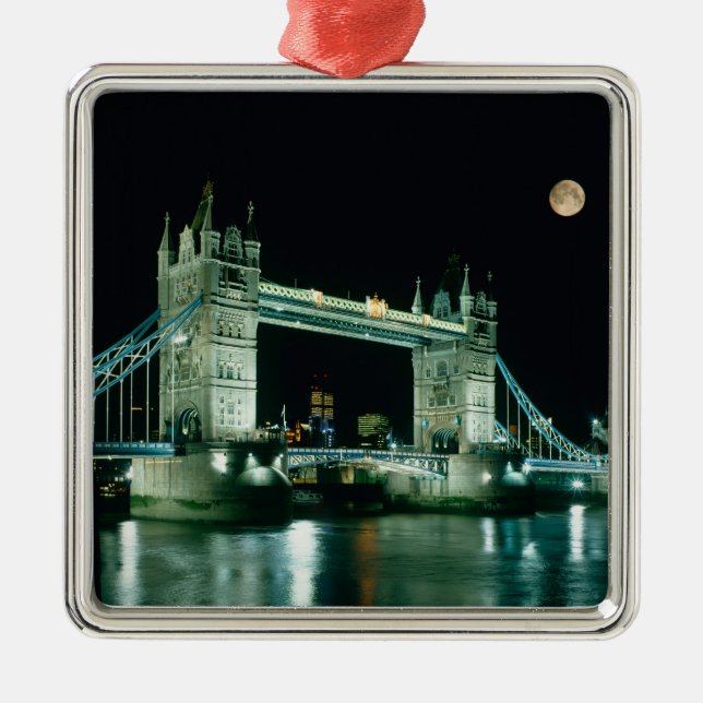 Tower Bridge at Night, London, England Silbernes Ornament (Vorne)
