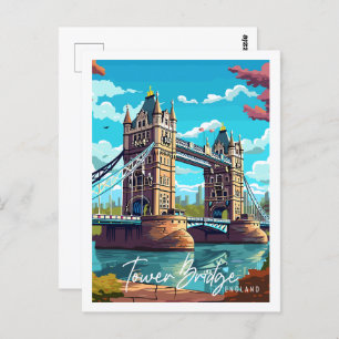 Tower Bridge England Vintage Illustration Postkarte