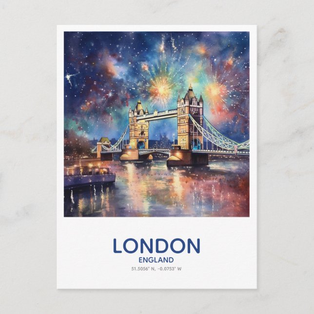 Tower Bridge Fireworks - Save the Date in England Postkarte (Vorderseite)