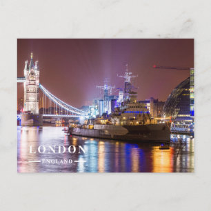 Tower Bridge Historisches Kriegsschiff London Feiertagspostkarte