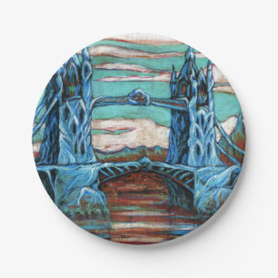 Tower Bridge in einer Fantasiestadt wachsen Pappteller