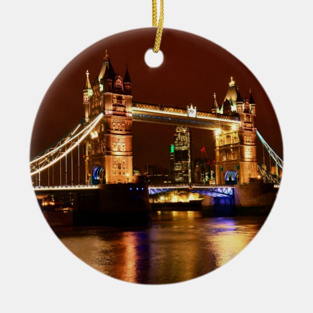 Tower Bridge, London at Night, England (UK) Keramik Ornament (Vorne)