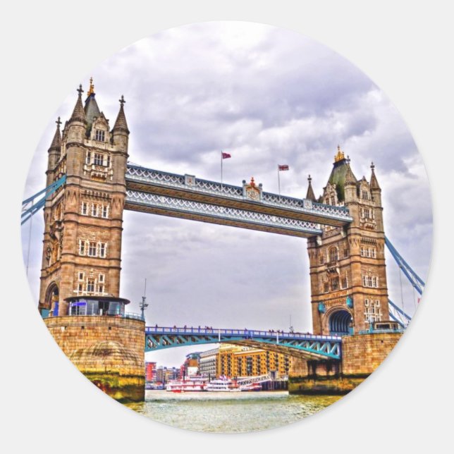 Tower Bridge London, England Art Design Runder Aufkleber (Vorderseite)