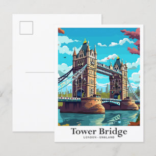 Tower Bridge London England Travel Illustration Postkarte