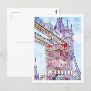 Tower Bridge London Famous Travel Place Watercolor Postkarte
