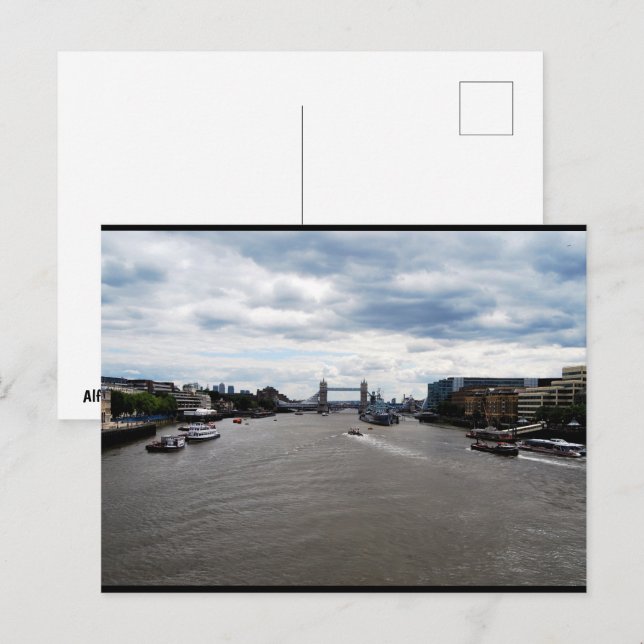 Tower Bridge & Themse Landschaft Postkarte (Vorne/Hinten)