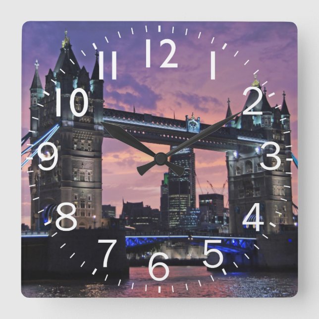 Tower Bridge (UK) Sunset Quadratische Wanduhr (Vorderseite)