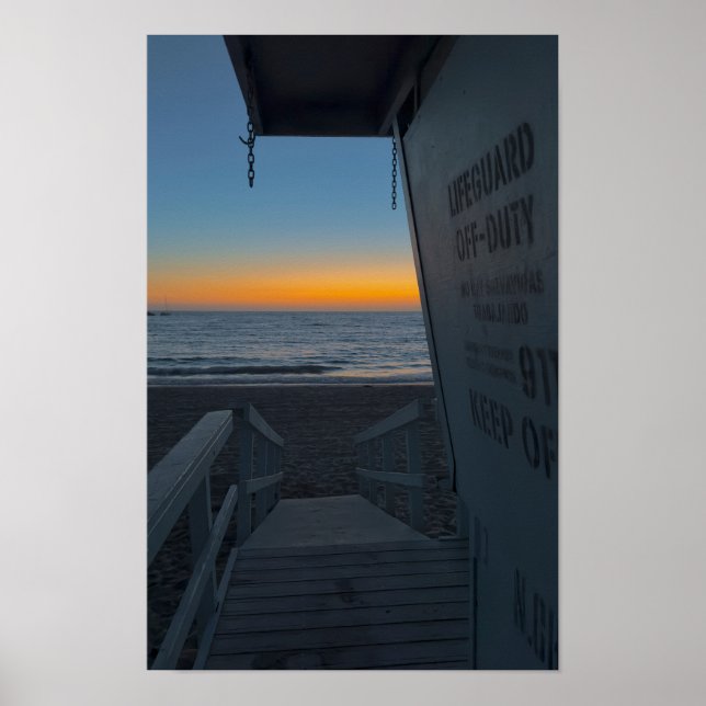 Tower of Lifeguard at Sunset - Venice Beach, CA Poster (Vorne)