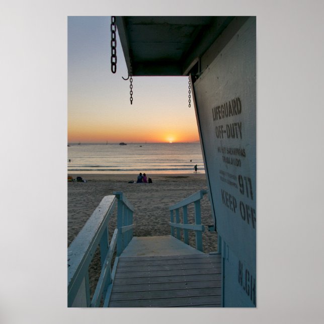 Tower of Lifeguard at Sunset - Venice Beach, CA Poster (Vorne)
