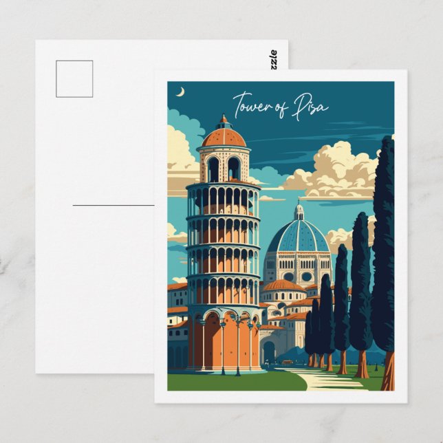 Tower of Pisa Italy Vintage Reise Illustration Postkarte (Vorne/Hinten)