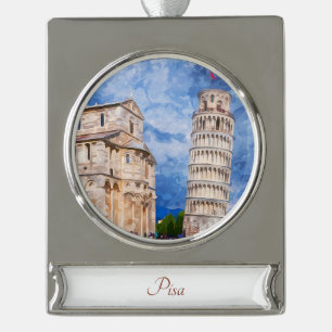 Tower of Pisa Travel Art Collection Banner-Ornament Silber
