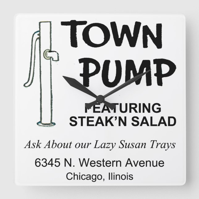 Tower Pump Restaurant, Chicago, Illinois Quadratische Wanduhr (Vorderseite)