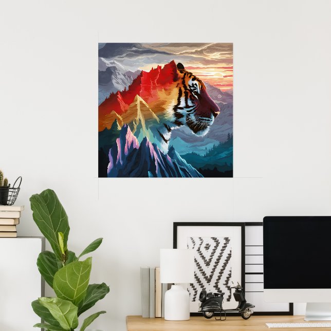 Towering Mountain Silhouette Tiger Sunset Poster (Heimbüro)