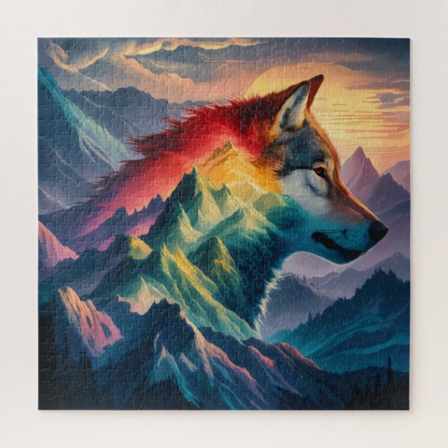 Towering Mountain Silhouette Wolf Sunset (Vertikal)