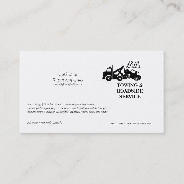 Towing Roadside Wrecker Service Business Card Visitenkarte (Vorderseite)