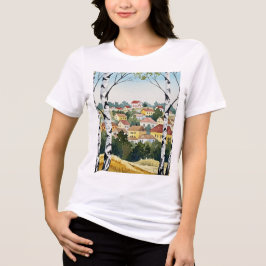 Town on a hill seen through birch trees Tri-Blend shirt
