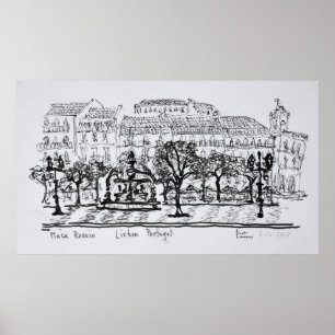 Town Square Placa Rossio   Lissabon, Portugal Poster