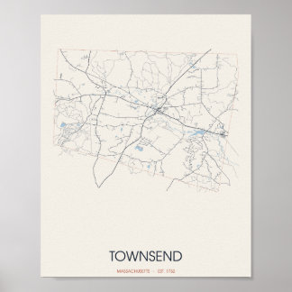 Townsend Massachusetts Straßenkarte Poster