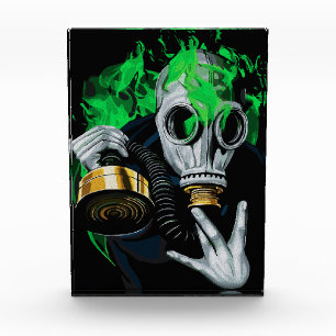 Toxische Gasmaske: Neonflammen Fotoblock