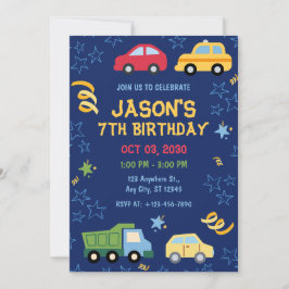 Toy Cars Blue Anniversaire Fête Invitation