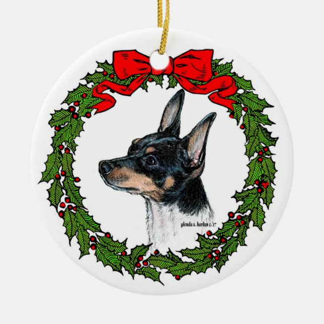 Toy Fox Terrier Art von Glenda S. Harlan Keramik Ornament (Vorne)