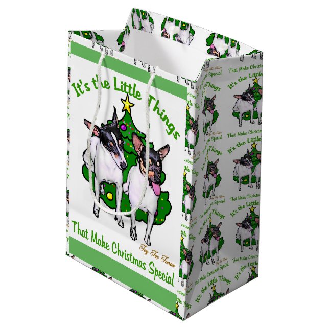 Toy Fox Terrier Christmas Mittlere Geschenktüte (Rückseite Schrägansicht)